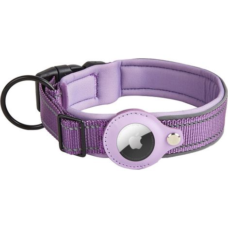 Collar GPS para mascotas AirTag, collar de rastreo para perros, collar antipérdida, collar morado con correa, talla S (1/5)