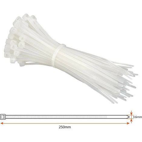 200 Pezzi Fascette Cablaggio Fascetta Elettricista 3.6 X 250 Mm In Nylon Bianco