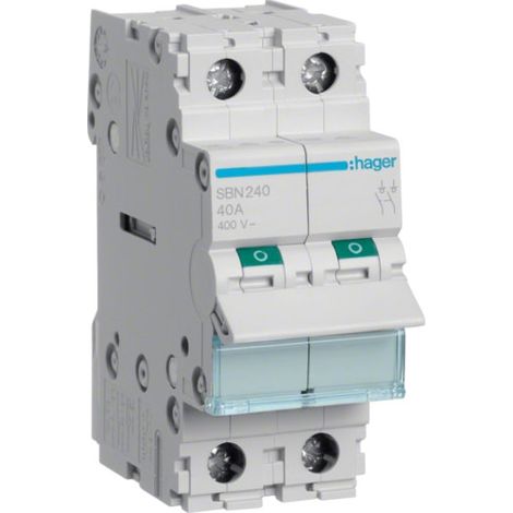 Hager – Disjoncteur bipolaire 40A – Courbe C – Type de connexion cage à vis – Pour installations électriques 230V – Protection contre surcharges