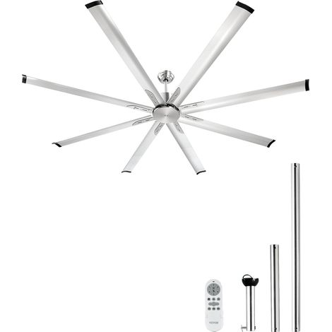 VEVOR Ventilatore da Soffitto da 213 cm Senza Luce, Telecomando a 6 Velocita, 8 Pale in Alluminio, Motore DC Reversibile, Moderno Ventilatore a Filo per Soggiorno, Patio, Nichel Spazzolato (1/5)