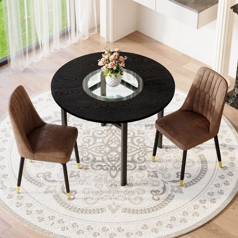 Conjunto mesa comedor redonda con 2 sillas MDF metal OKMYHOME (1/5)