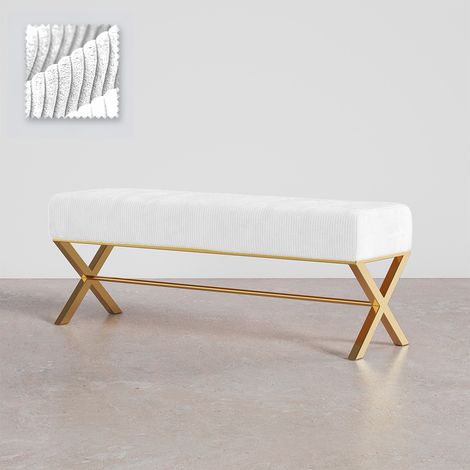 Banc Rembourré En Tissu Velours Avec Structure En Métal Doré - Vovi Blanc