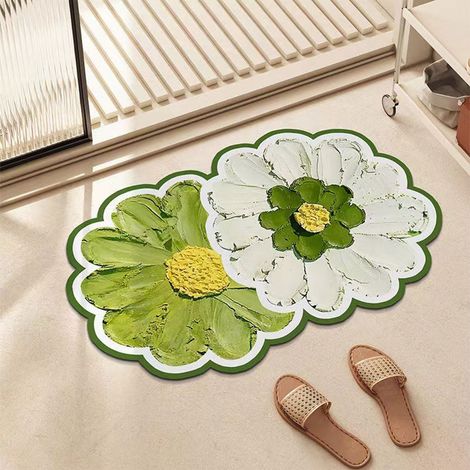 Tapis De Sol En Forme De Fleur - Absorption D Eau Rapide - Antidérapant - Pour Salle De Bain Douche Entrée - 1 Pièce (1/4)