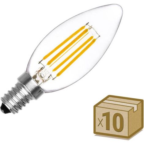 Pack 10 x Bombilla Filamento LED Vela E14 COB 4W, Blanco cálido 2700K (1/4)