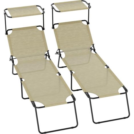 Lettino Pieghevole Con Tettuccio Regolabile Prendisole Parasole Schienale Reclinabile Regolabile Struttura In Metallo Nero Sedia Sdraio Per Spiaggia Mare Giardino Piscina 187 x 53 x 24 Cm (Beige) - Co