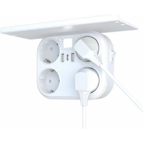 1 Multiprise murale, 4 prises françaises, 2 ports USB, 4000 W, angle 45°, interrupteur, salon, cuisine (1/5)