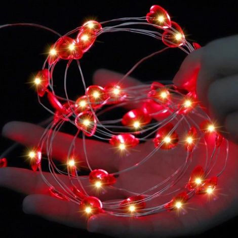 Guirlande lumineuse LED en forme de coeur rouge avec flash - 40 boules scintillantes coeur Saint Valentin - 4m (1/4)