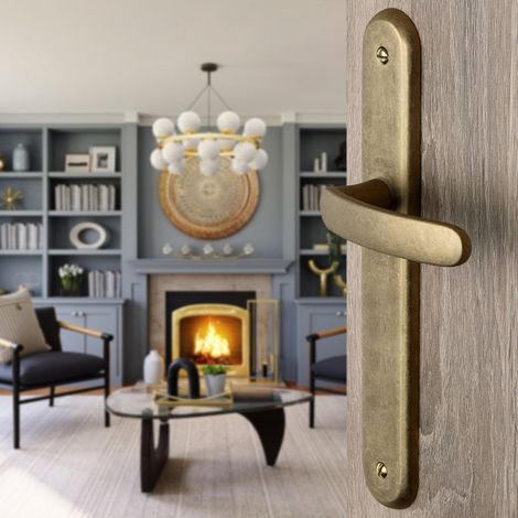 Ouvre&Déco – 2 poignées de porte VINTAGE sans trou, Laiton brut laqué mat entraxe 195 mm