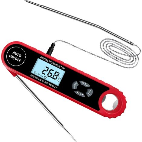 LIFCAUSAL 2-in-1 Sofort-Kochthermometer mit zwei Schwerkraftfühlern, großem wasserdichtem LCD-Display für Backofen/Smoker, Thermoalarm und integrierter Hintergrundbeleuchtung (1/5)