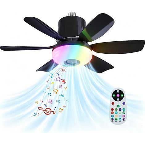 Ventilateurs De Plafond Avec Lampe Intégrée,Led Avec Lumière RGB Dimmable,Ampe Ventilateur Plafond E27 Interface,Télécommande Et Haut-Parleur Bluetooth,3 Vitesses 3 Minuter,Plafonnier Ventilateur (1/5)