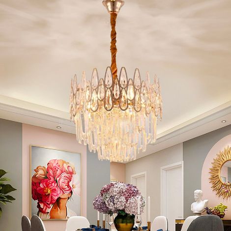 Lustre Cristal 3XE14 Diametre 30 Dore Brillant Hauteur Reglable (1/2)