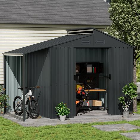 300cm W Outdoor Galvanized Steel Storage Shed with Lean-to (1/5)