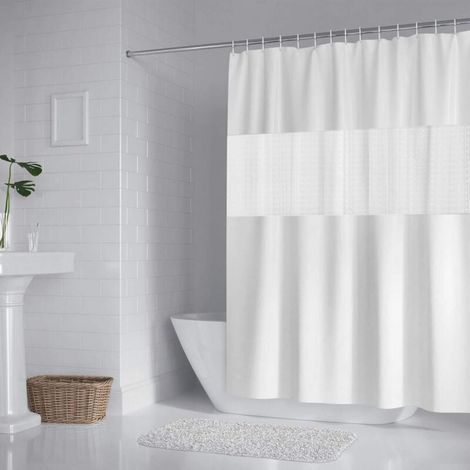 Rideau de douche 200x180cm imperméable à l'eau résistant à la moisissure EVA Polyester rideau de douche salle de bain blanc