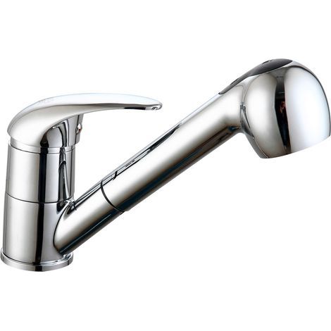 Mitigeur évier à levier unique avec bec horizontal et douchette extractible, cartouche céramique 40mm, corps en laiton, livré avec kit de fixation et flexibles 35cm. (1/2)