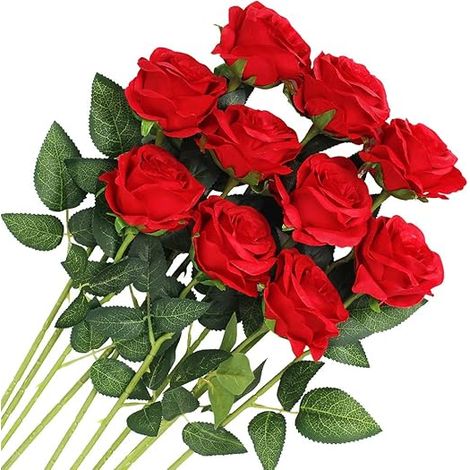 Bouquet de 10 roses artificielles en soie pour la décoration de mariage-AquaForge (1/5)