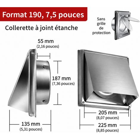 Grille d'aération murale carrée 190 mm inox 304 avec clapet anti-retour sans filet, vis et joint 190mm réf 7718 23 × 23 × 14 cm 690 g – Livraison gratuite