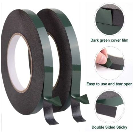 Ruban adhésif double face mousse noire 12mm Lot de 2 rouleaux 10m Adhésion durable pour montage de garnitures et plaques d'immatriculation 0.5 mm d'épaisseur (1/5)