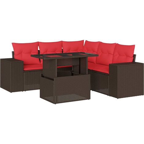 6-teiliges Gartensofa-Set mit Kissen, braun, Polyrattan vidaXL (1/5)