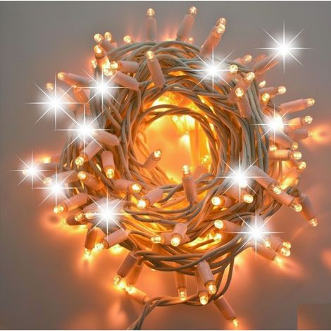 Catena cielo stellato stringa per decorazioni natalizie matrimonio married 100 led cavo bianco 10 mt prolungabili 80 led luce calda + 20 flash luce bianca fredda