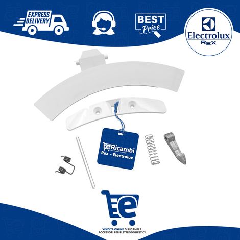 Kit Maniglia Porta Oblò per Lavatrice Electrolux Rex AEG Zanussi, Completo di Nasello, Piolino e Molla. Dimensioni 190x60 (mm) per Modelli EW2 - EWF - EWP - RWF - RWP (1/5)