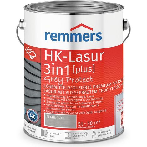 Remmers HK-Lasur 3in1 Grey Protect [plus] platingrau, matt, 5 Liter, Holzlasur, Premium Holzlasur außen, natürliche Grautöne, 3in1 Holzschutz