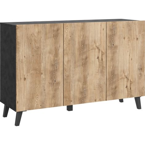 Aparador Levtive 102, Madera gris + Castaña, 76x120cm, Número de puertas: 039cm, Aglomerado laminado