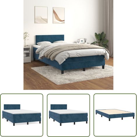 The Living Store Boxspringbett mit Matratze Dunkelblau 120x200 cm Samt - Samtbett - Boxspringbett - Doppelbett - Bettenrahmen - Luxusbett (1/5)