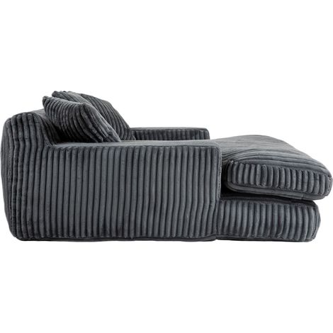Dunkelgraues Cord-Sofa mit Chaiselongue und 3 Kissen 125 x 155 x 63 cm (1/5)