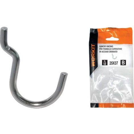 GANCIO UNCINO ACCIAIO SELF WORKIT - X PANNELLO ESPOSITIVO CROM N° 3 MM 25X37 CF=PZ 12 - 5 Confezioni