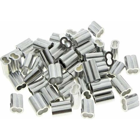 50 Stück doppelte Aluminiumhülsen, 3 mm Stahlkabelhülsen, Aluminium-Crimpschellen mit doppelten Enden, für Stahlkabel, Metallkabel, Silber (3 mm) (1/5)