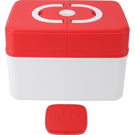 Boîte de rangement pour médicaments, trousse de secours, contenant médical pour la maternelle, l'école et la maison, rouge (1/5)