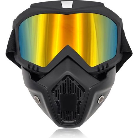 Lunettes de moto, lunettes de motocross coupe-vent avec masque facial amovible, accessoires moto (couleur or) (1/5)