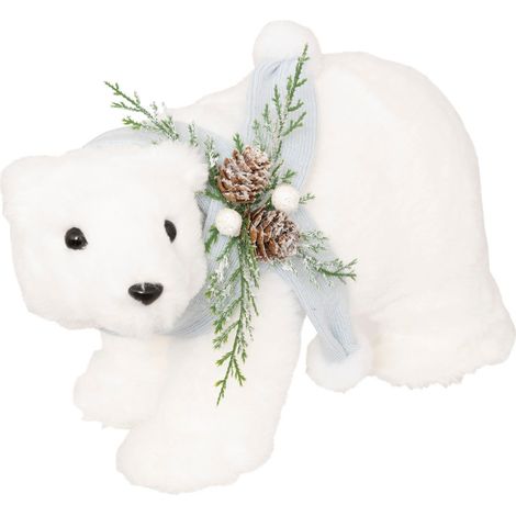 Déco Noël Ours blanc avec écharpe bleue L 33 cm - Feeric Christmas (1/3)