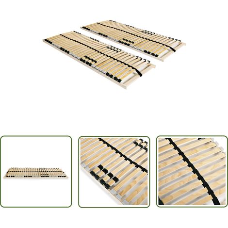 The Living Store Sommiers à lattes sans matelas 2 pcs avec 28 lattes 70x200 cm - Sommier À Lattes - Sommier Bois - Lit Double - Cadre Lit - Support Matelas (1/5)