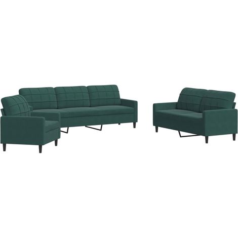 vidaXL Set di Divani 3 pz con Cuscini Verde scuro in Velluto (1/5)