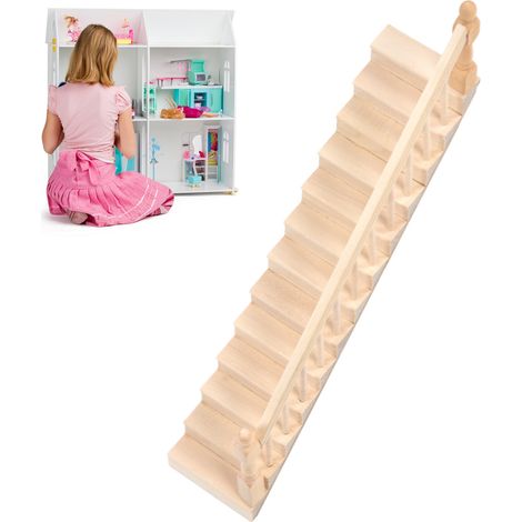 Escalier Miniature 1/12 Maison de Poupée en Bouleau, Angles Arrondis et Finition Brillante pour Loisirs Créatifs DIY