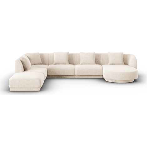 Canapé d'angle gauche panoramique 6 places chenille beige clair (1/5)