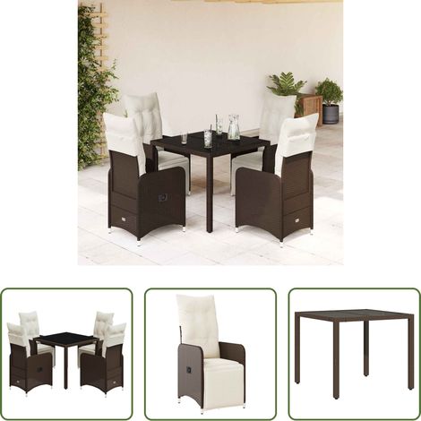 Gartentisch -  5-tlg. Garten-Bistro-Set mit Kissen Braun Poly Rattan (1/5)