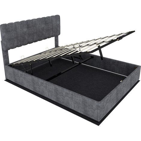 Letto contenitore imbottito grigio 140 x 200 cm con testiera morbida e meccanismo a pistoni a gas (1/5)