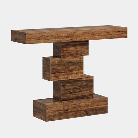Table console en bois avec piètement géométrique, 108 x 30 x 80 cm, style moderne, couleur brun rustique (1/5)
