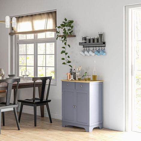 Wohnzimmer-Sideboard mit Schränken, 2 Schubladen und verstellbaren Einlegeböden, 68 x 40,3 x 85 cm, graues und naturfarbenes Holz
