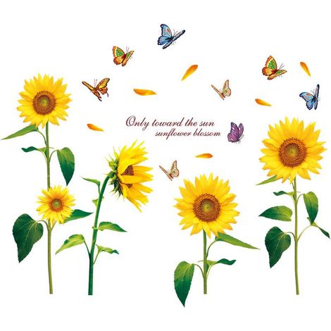 Autocollant mural tournesol en PVC imperméable 51 cm, sticker décoratif pour murs, portes, fenêtres et meubles, décoration florale pour maison, chambre, salon et jardin (1/4)