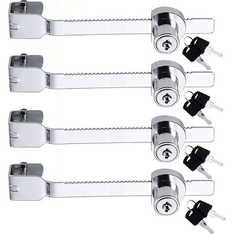 Lot de 4 serrures de terrarium pour vivarium avec clé, lame coulissante en verre, serrure de sécurité à cliquet pour vitrine, vitrine