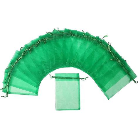 100 pcs sachets organza 15x20 cm avec cordon - Sachets cadeaux, emballages fêtes, protections pour plantes contre les oiseaux (vert) (1/5)