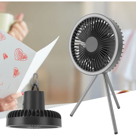 Ventilateur trépied grande capacité 10000mAh pour bureaux, ordinateurs de bureau, minuteurs, tentes et lampes (gris). (1/5)