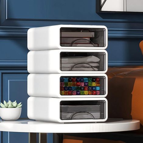 Lot de 4 Boîtes de Rangement Empilables Visible pour le Bureau Systèmes de rangement et les Cosmétiques, Boîte de rangement avec tiroirs visible Caisson individuel (1/5)