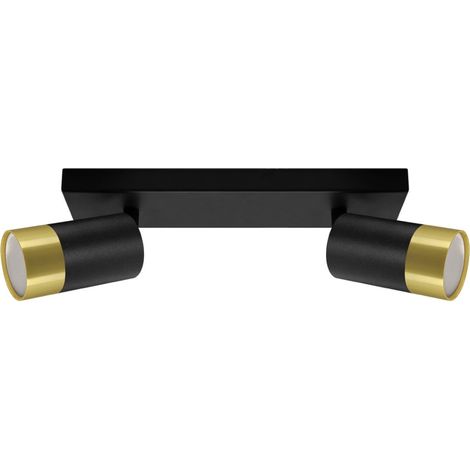Plafonnier 2 Spots Orientables NOIR et OR pour Ampoule GU10 - SI
