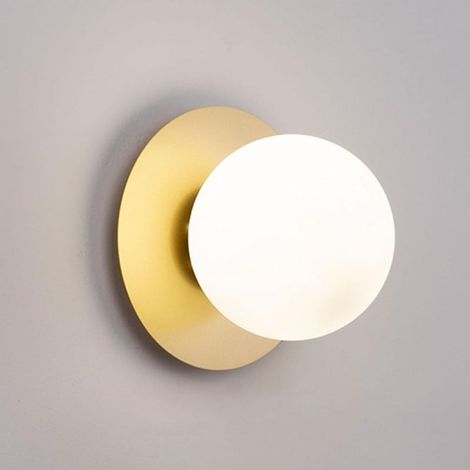 Applique murale moderne dorée, applique murale en fer style milieu du siècle avec globe en verre blanc, culot E27,pour chambre, décoration élégante (1/5)