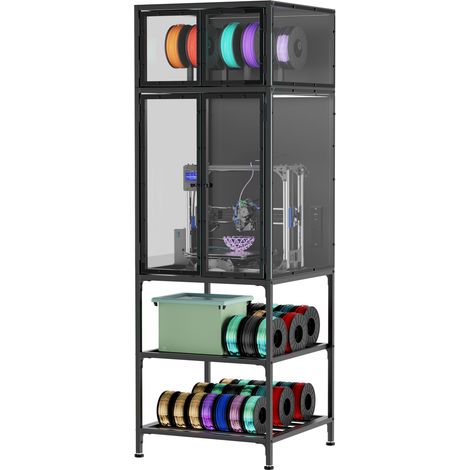 Meuble pour imprimante 3D grand format avec rangement à filament, structure métallique noire, plateau 59 x 60 cm, silencieux et stable  CHICFURN (1/5)