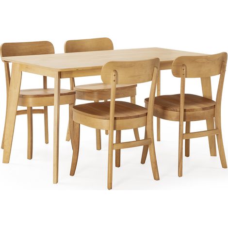 Juego de mesa 140x80 cm y 4 sillas de comedor Nala color Roble (1/5)